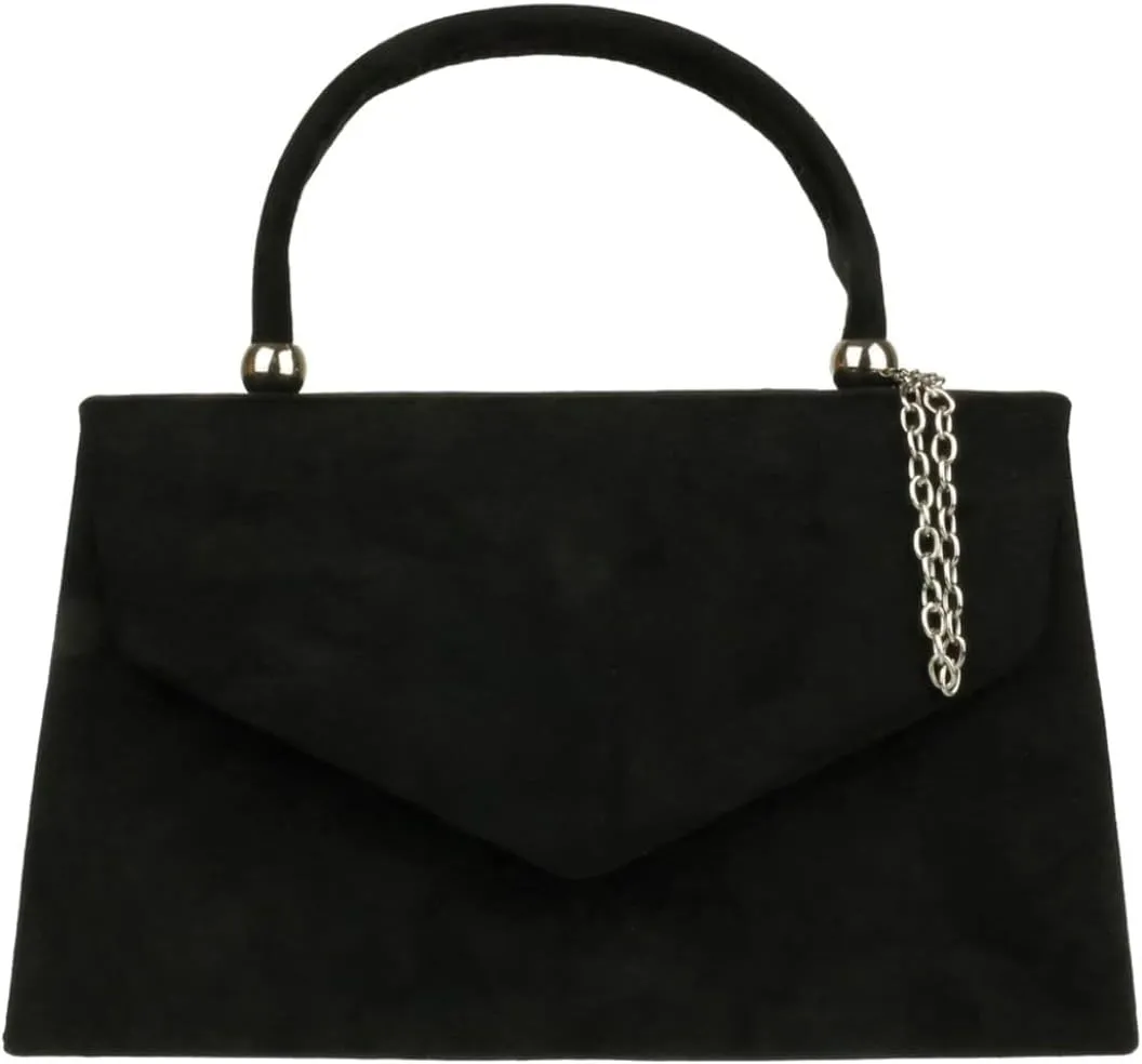 Girly HandBags Top Handle Faux Suede Clutch Bag Grab Holder Womens Handbag