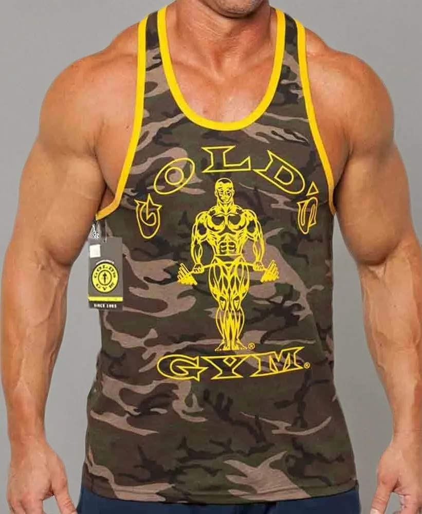 Gold's Gym Tank Top Ringer - Official Licensed - CRT-01 - Green Camo/Gold