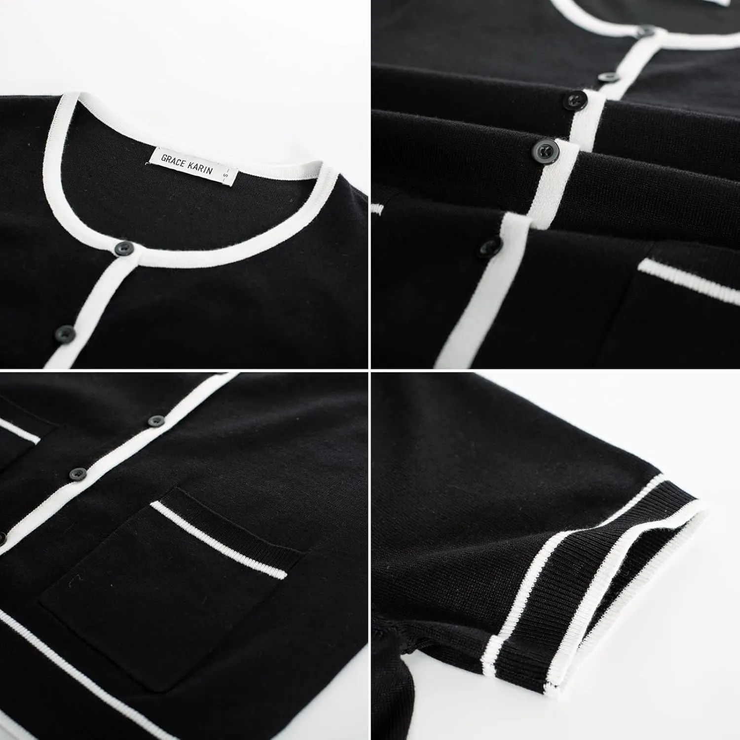 GRACE KARIN Short Sleeve Contrast Cardigan Sweaters for Women Summer Casual Striped Button Down Bolero Shrug