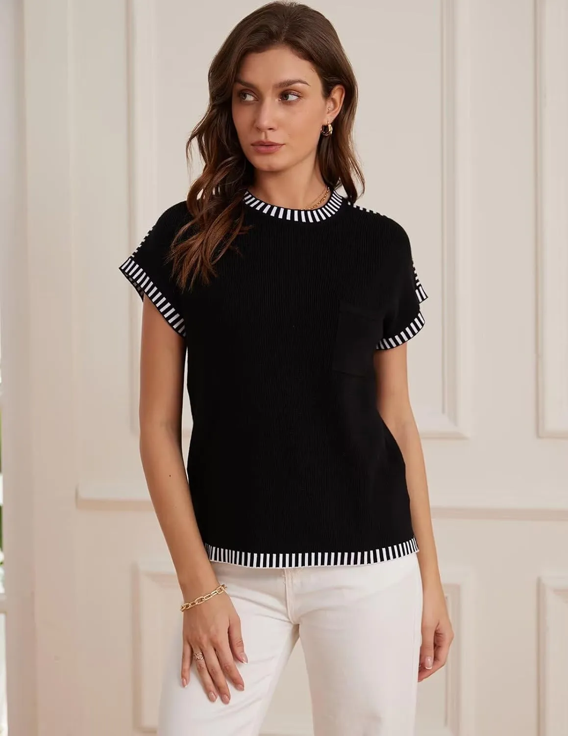 GRACE KARIN Womens Cap Sleeve Sweater Vest Crewneck Knit Casual Sweater Trendy 2025 Y2K Summer Shirt Tops