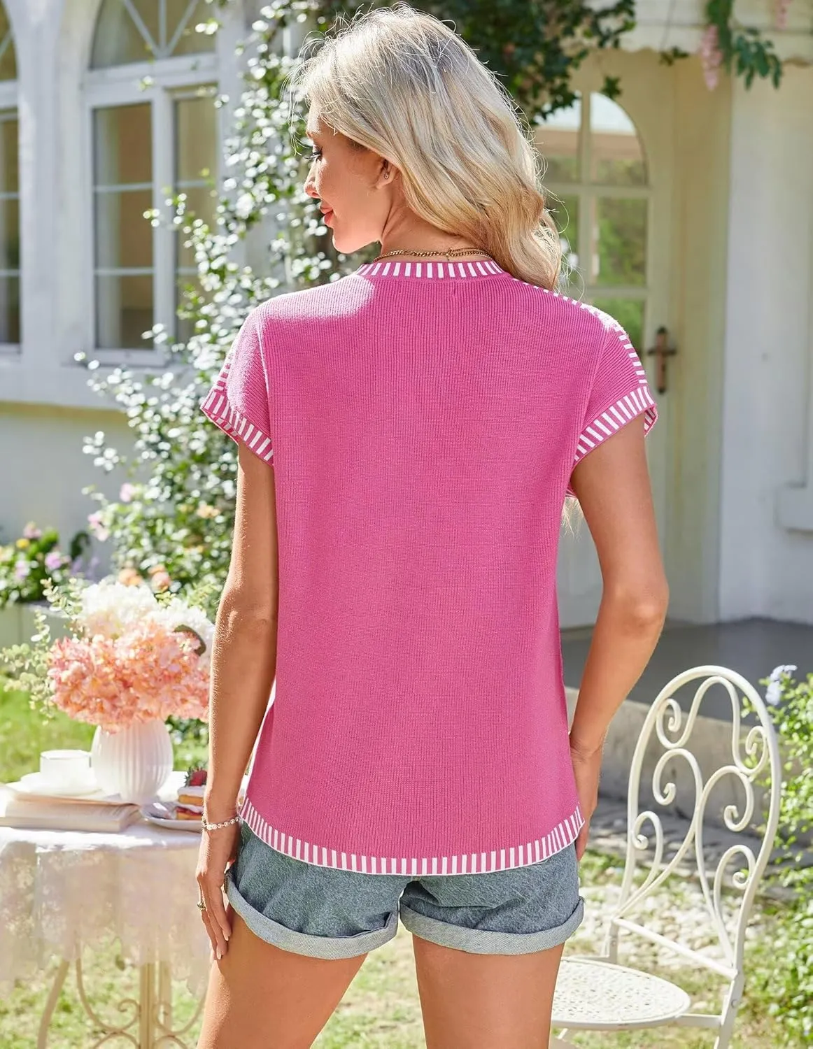 GRACE KARIN Womens Cap Sleeve Sweater Vest Crewneck Knit Casual Sweater Trendy 2025 Y2K Summer Shirt Tops