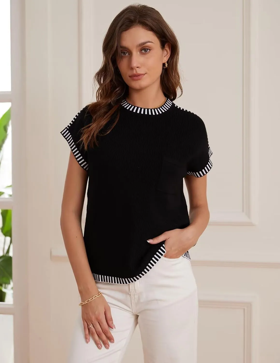 GRACE KARIN Womens Cap Sleeve Sweater Vest Crewneck Knit Casual Sweater Trendy 2025 Y2K Summer Shirt Tops
