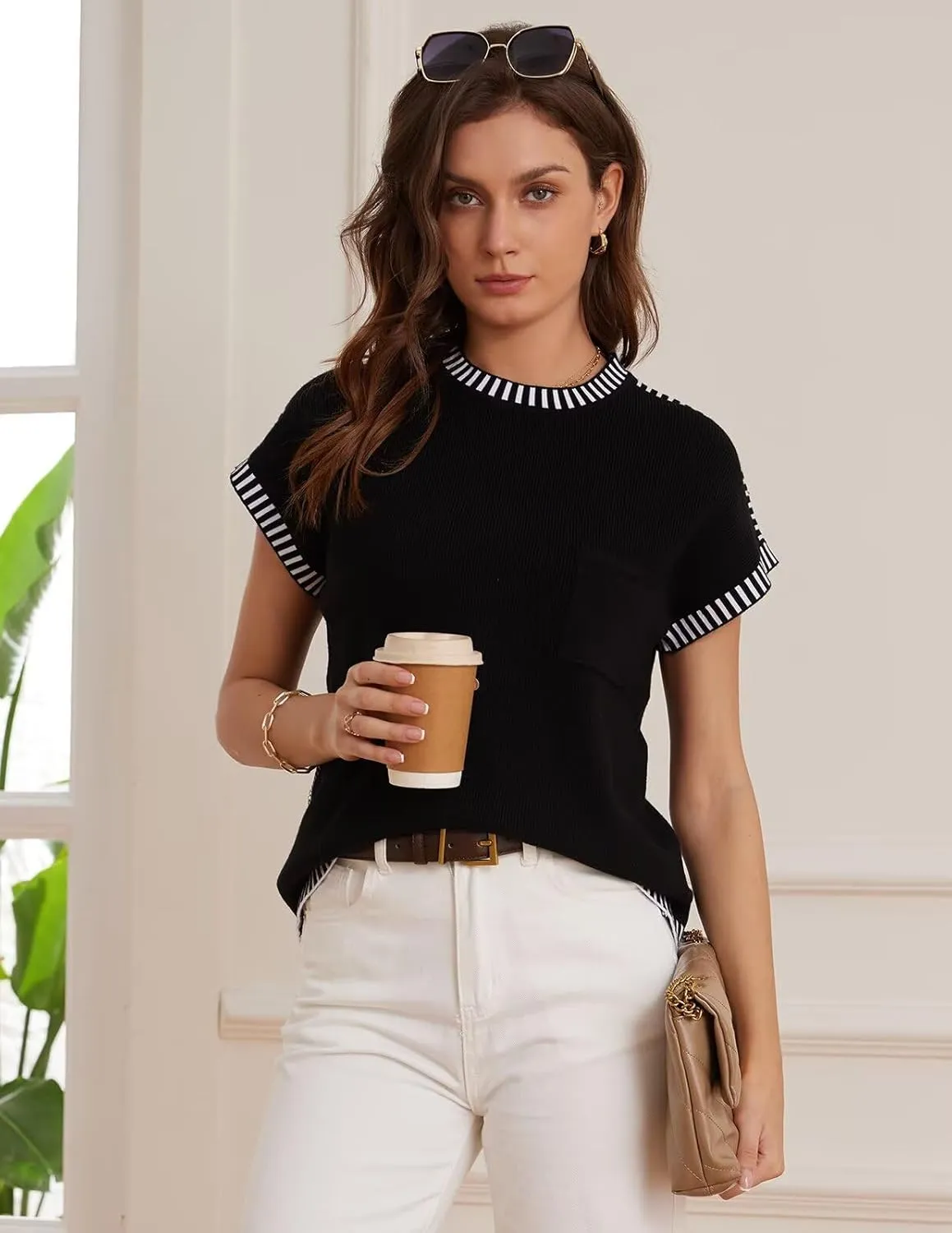 GRACE KARIN Womens Cap Sleeve Sweater Vest Crewneck Knit Casual Sweater Trendy 2025 Y2K Summer Shirt Tops