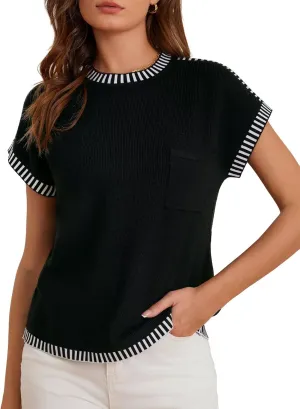 GRACE KARIN Womens Cap Sleeve Sweater Vest Crewneck Knit Casual Sweater Trendy 2025 Y2K Summer Shirt Tops