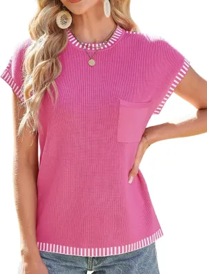 GRACE KARIN Womens Cap Sleeve Sweater Vest Crewneck Knit Casual Sweater Trendy 2025 Y2K Summer Shirt Tops
