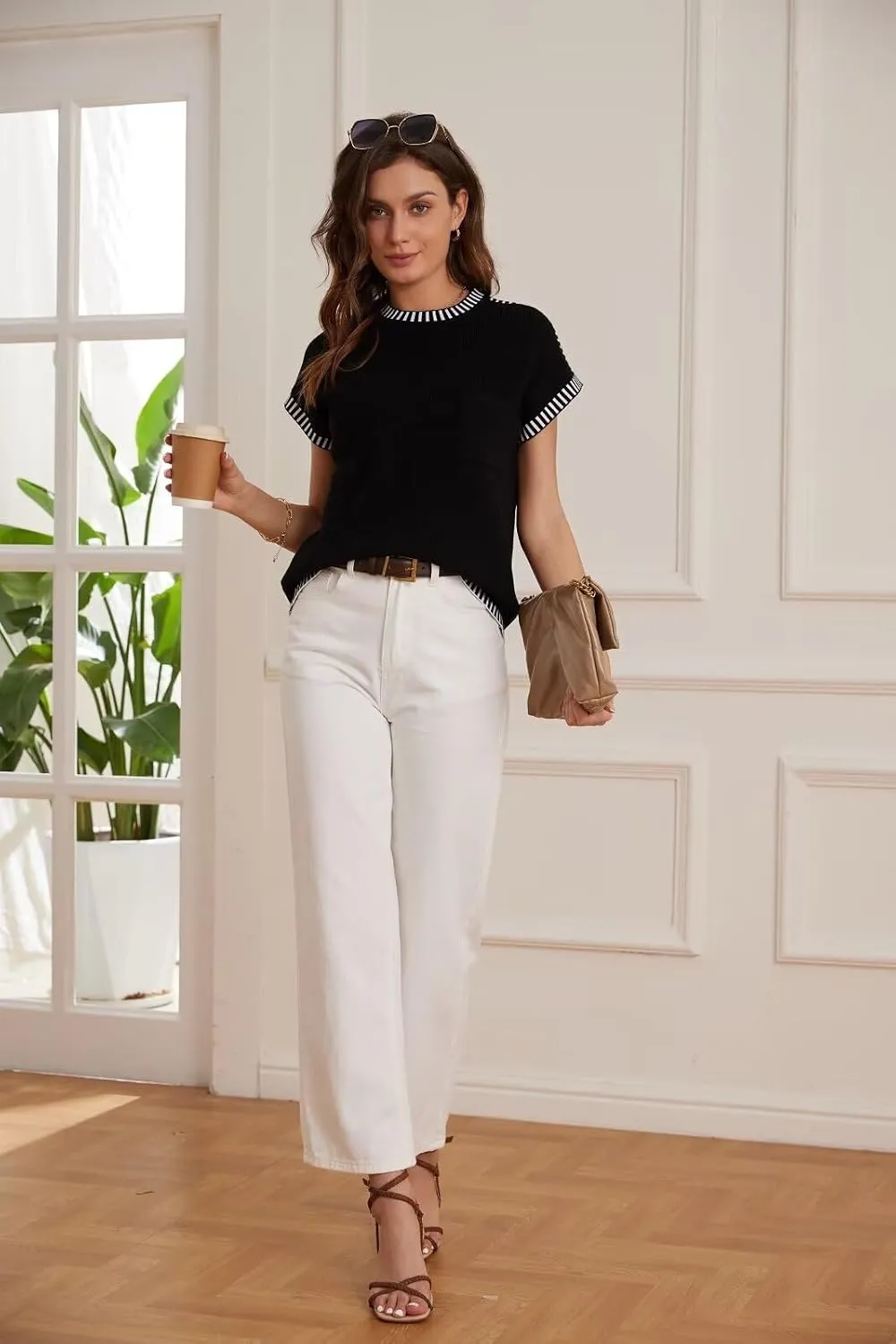 GRACE KARIN Womens Cap Sleeve Sweater Vest Crewneck Knit Casual Sweater Trendy 2025 Y2K Summer Shirt Tops