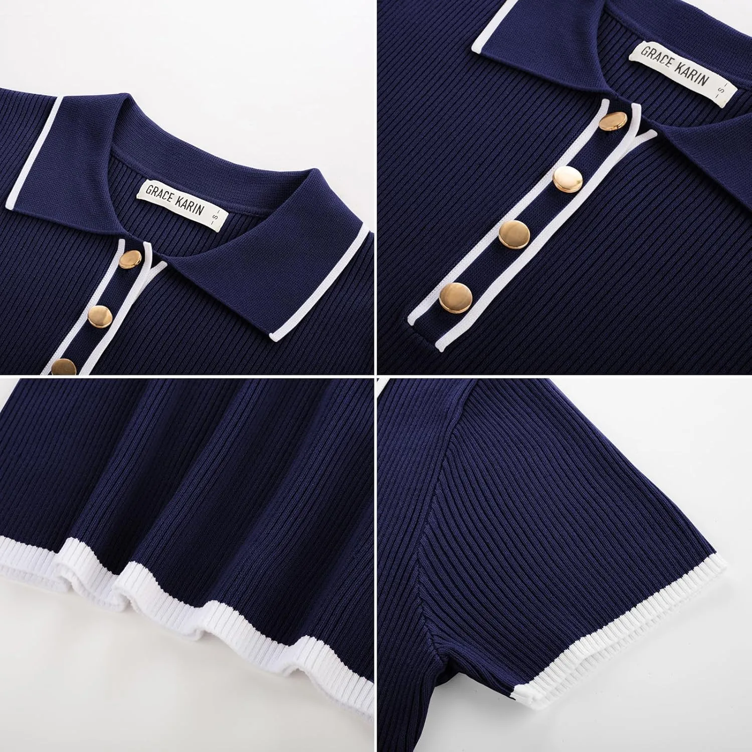 GRACE KARIN Women's Short Sleeve Sweaters Tops Polo V Neck Ribbed Knit Pullover Business Shirts 2025 Summer Outfits