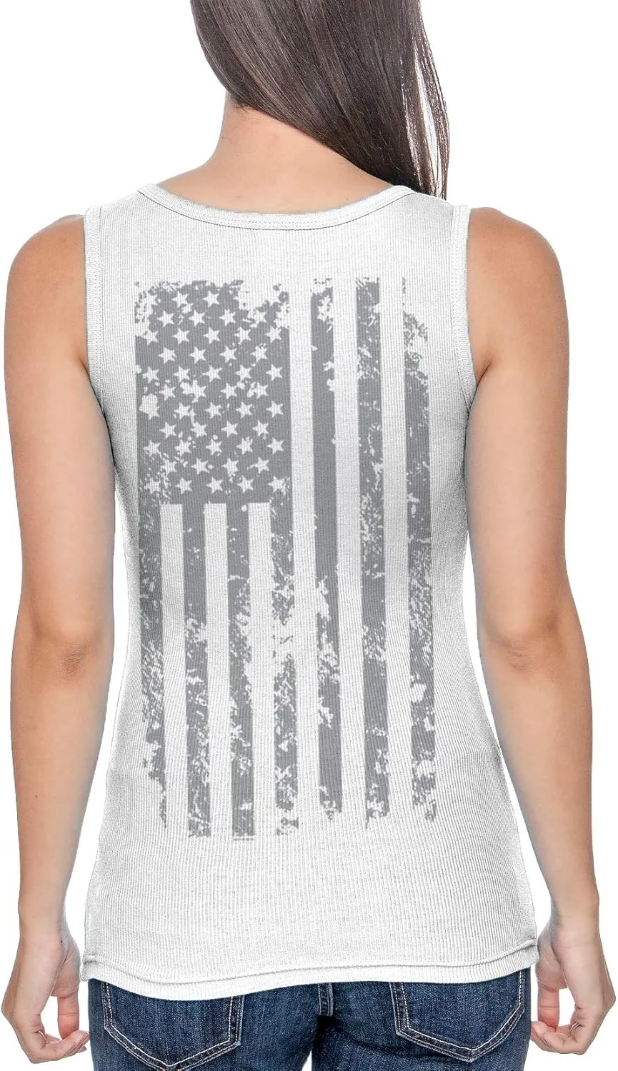 Haase Unlimited Silver American Flag - USA Patriotic Freedom Juniors Tank Top