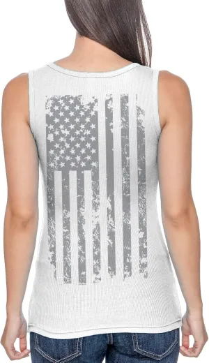 Haase Unlimited Silver American Flag - USA Patriotic Freedom Juniors Tank Top