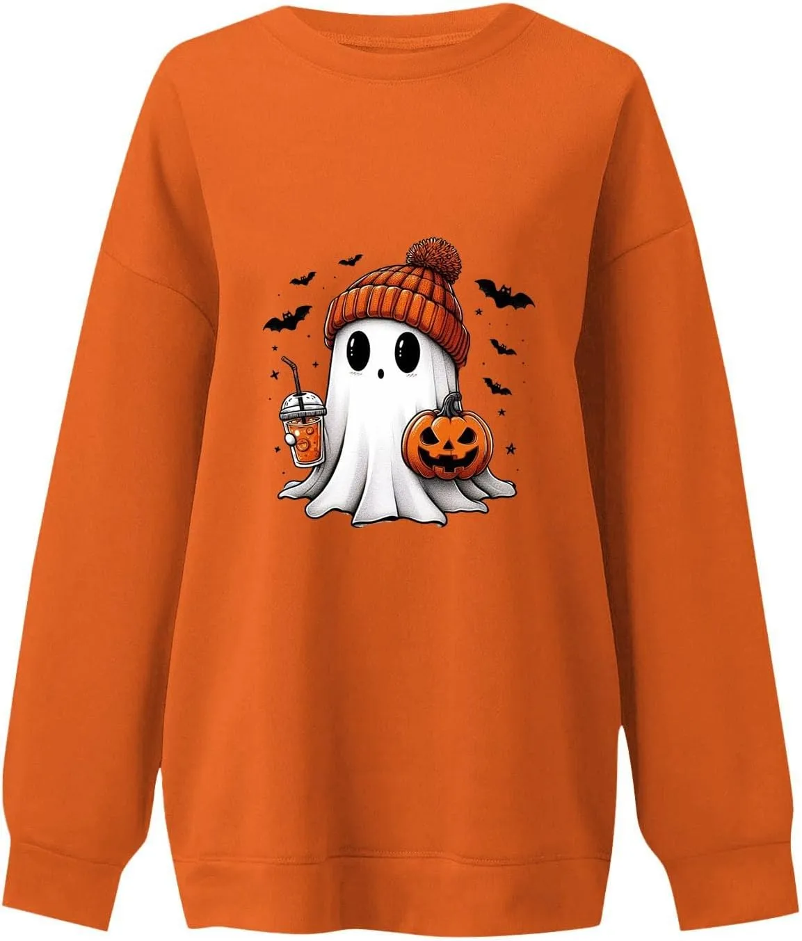 Halloween Sweatshirts for Women Long Sleeve Crewneck Cute Spooky Pullover Tops Oversized Halloween Ghost Shirt