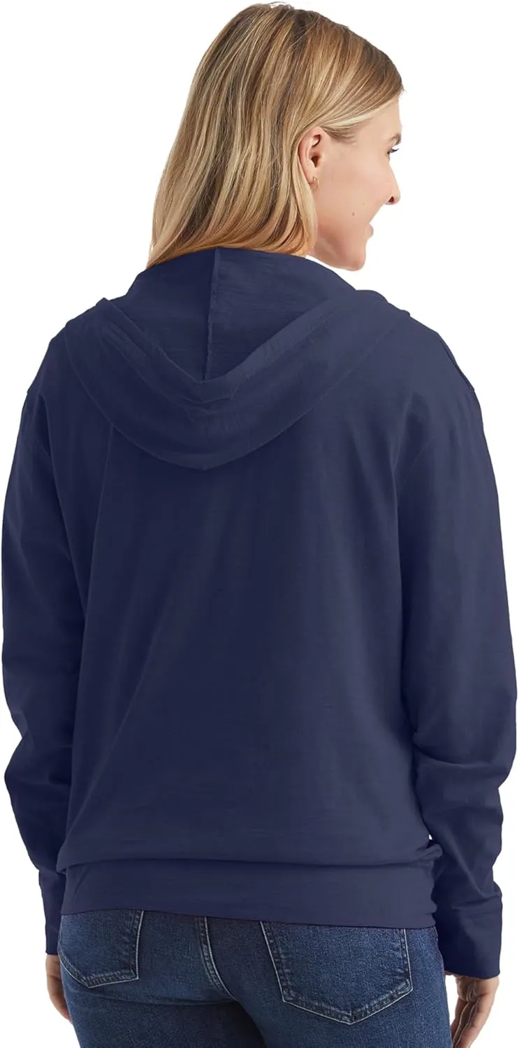 Hanes Womens Slub Knit Full-Zip Hoodie, Textured Cotton Zip-Up T-Shirt Hoodie for Women