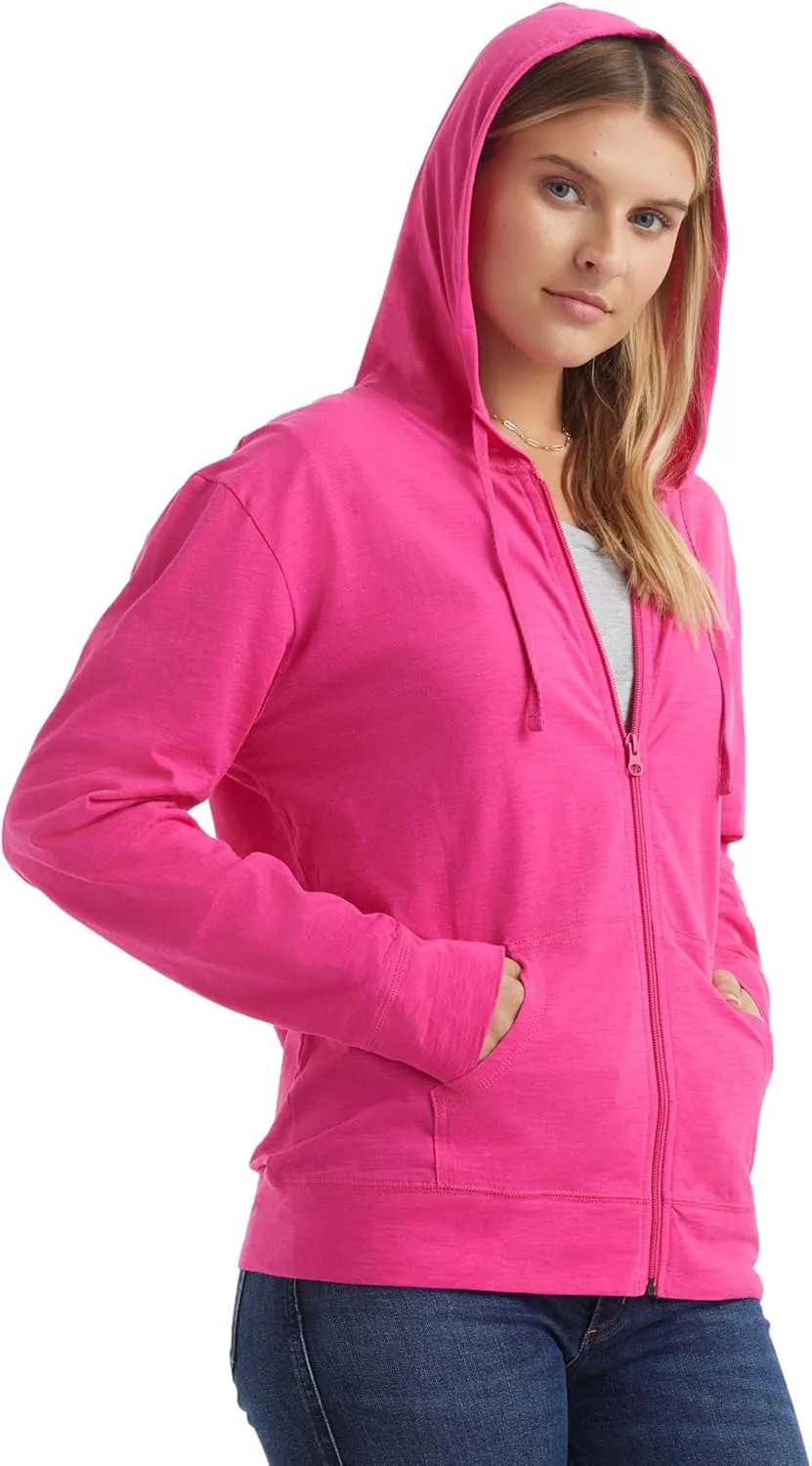 Hanes Womens Slub Knit Full-Zip Hoodie, Textured Cotton Zip-Up T-Shirt Hoodie for Women