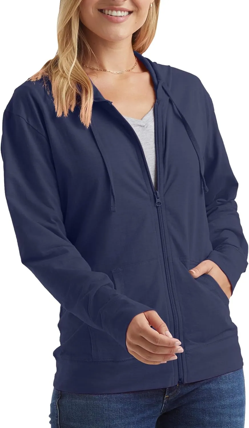 Hanes Womens Slub Knit Full-Zip Hoodie, Textured Cotton Zip-Up T-Shirt Hoodie for Women