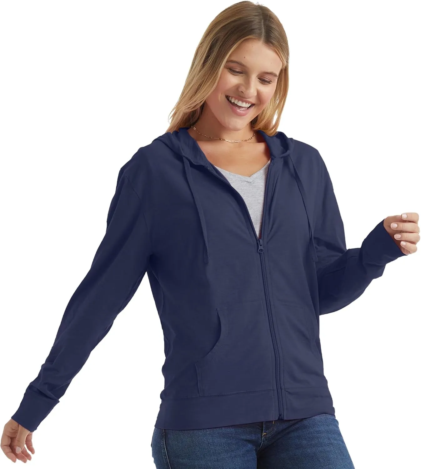 Hanes Womens Slub Knit Full-Zip Hoodie, Textured Cotton Zip-Up T-Shirt Hoodie for Women