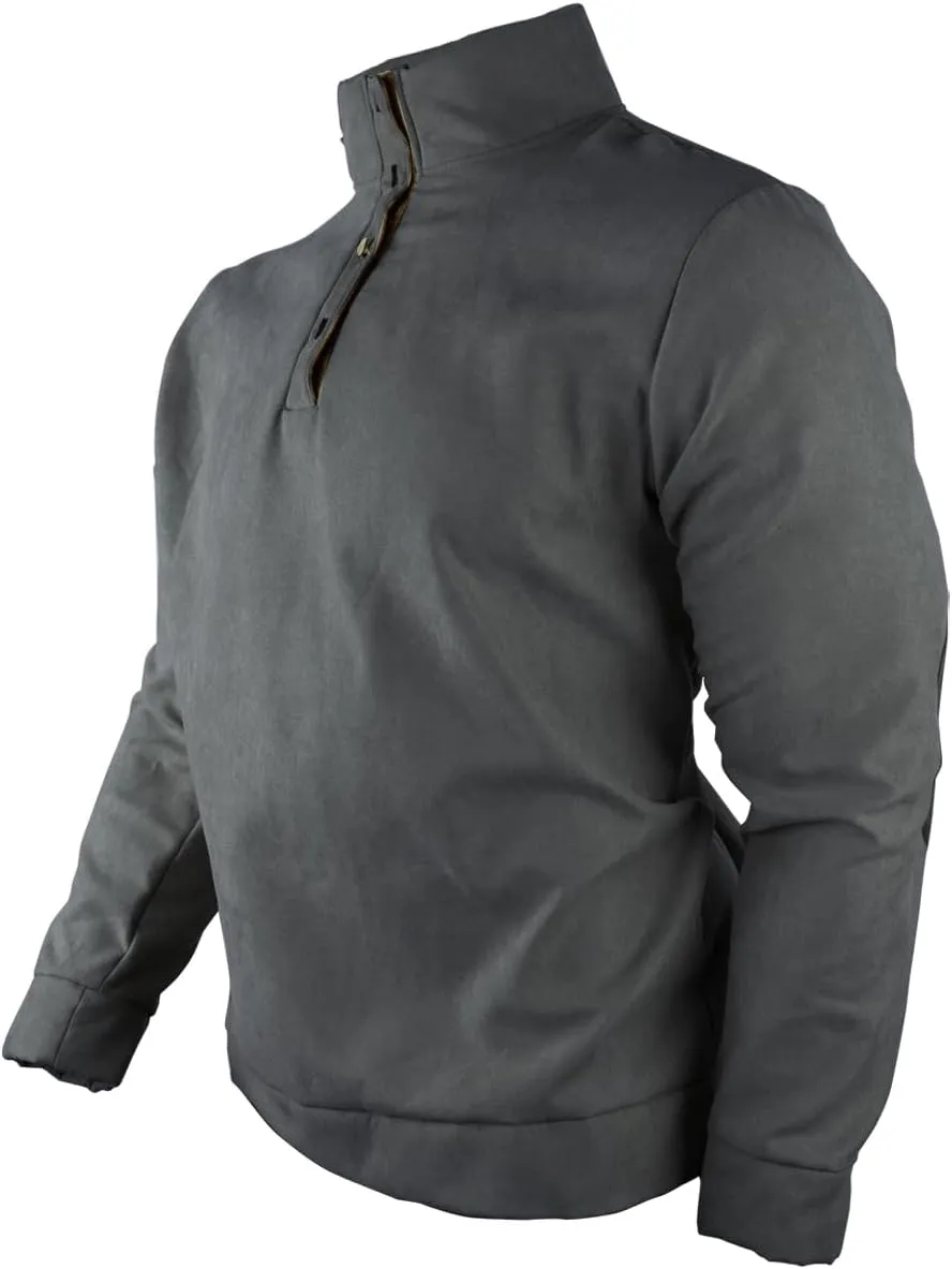 HARGLESMAN Mens Suede Sweatshirts Stand Collar Button Up Love Sleeve Pullover with Elbow Patches
