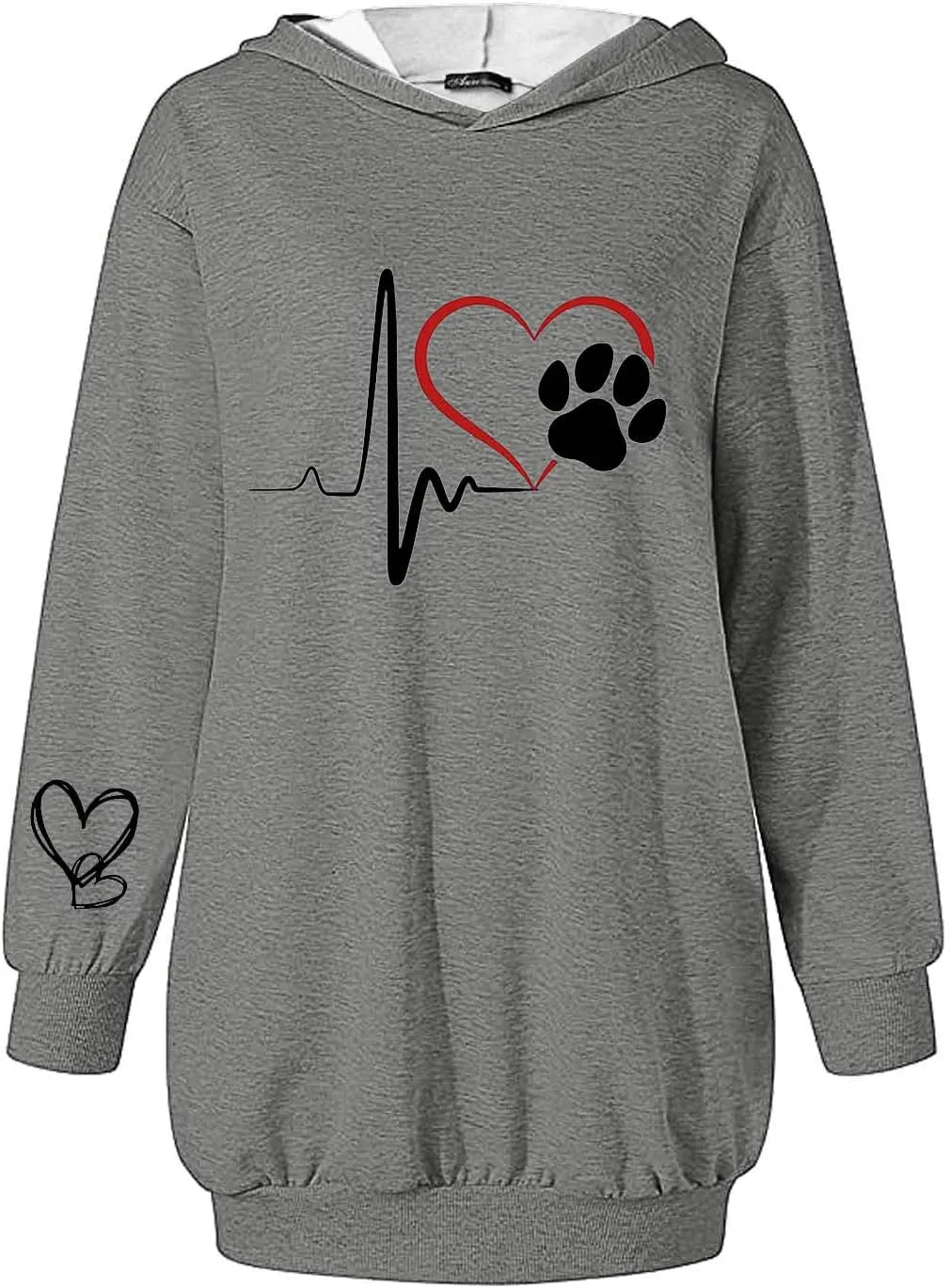 Heartbeat Paw Hoodie Dress for Women Long Sleeve Hooded Sweatshirt with Pockets Casual Oversize Pullover Fall Lounge