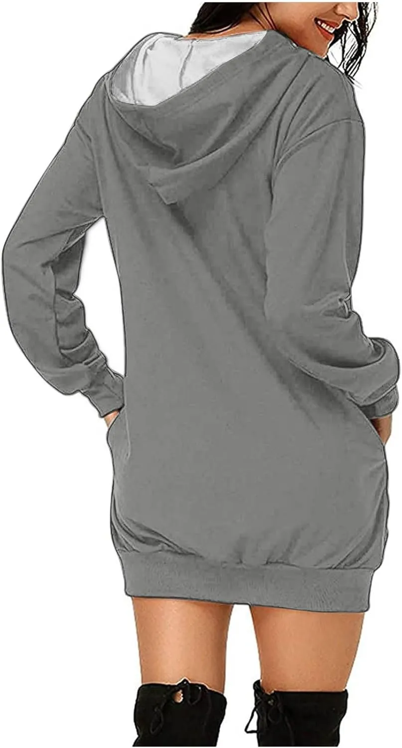 Heartbeat Paw Hoodie Dress for Women Long Sleeve Hooded Sweatshirt with Pockets Casual Oversize Pullover Fall Lounge