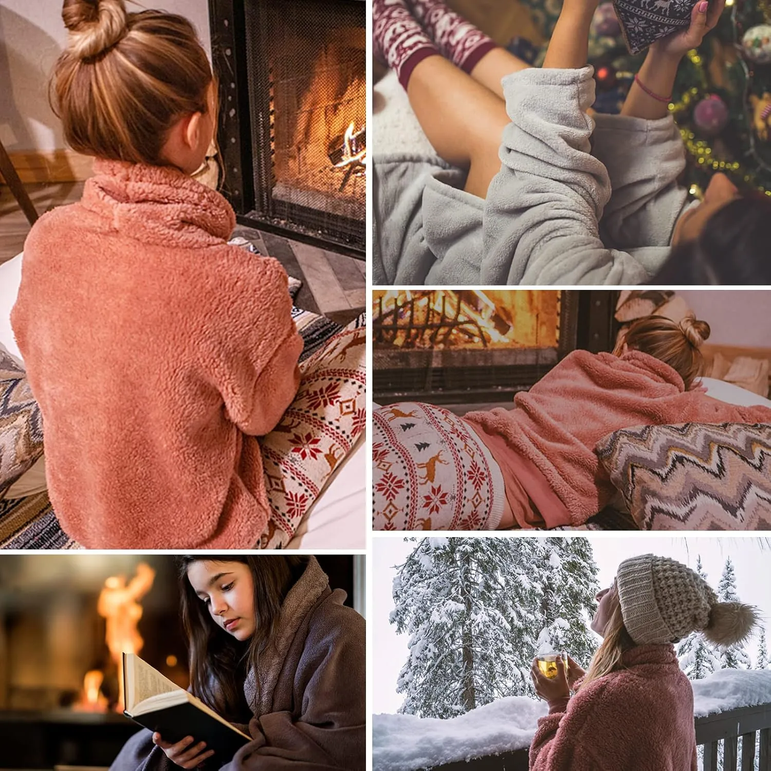 HEEKPEK Womens Pajamas Warm Fleece Pajamas Set Pullover Pants Loose Loungewear Sherpa Hoodie Sleepwear Winter Clothes