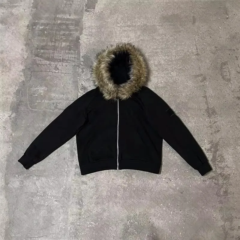 heyheyshine Men's Zip Up Hoodie Fur Hooded Jacket Y2k Emo Grunge 2000s Clothes Grunge Hoodie Warm Winter Coat for Men