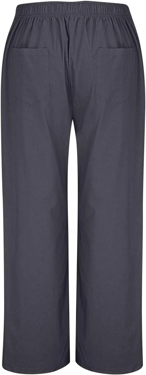 High Waisted Linen Pants Women Summer Casual Flowy Boho Beach Pants Lightweight Comfy Loose Linen Trousers w/Pockets