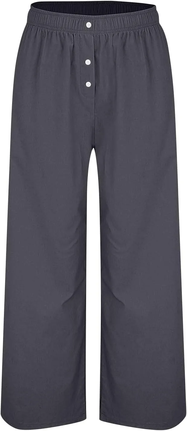 High Waisted Linen Pants Women Summer Casual Flowy Boho Beach Pants Lightweight Comfy Loose Linen Trousers w/Pockets