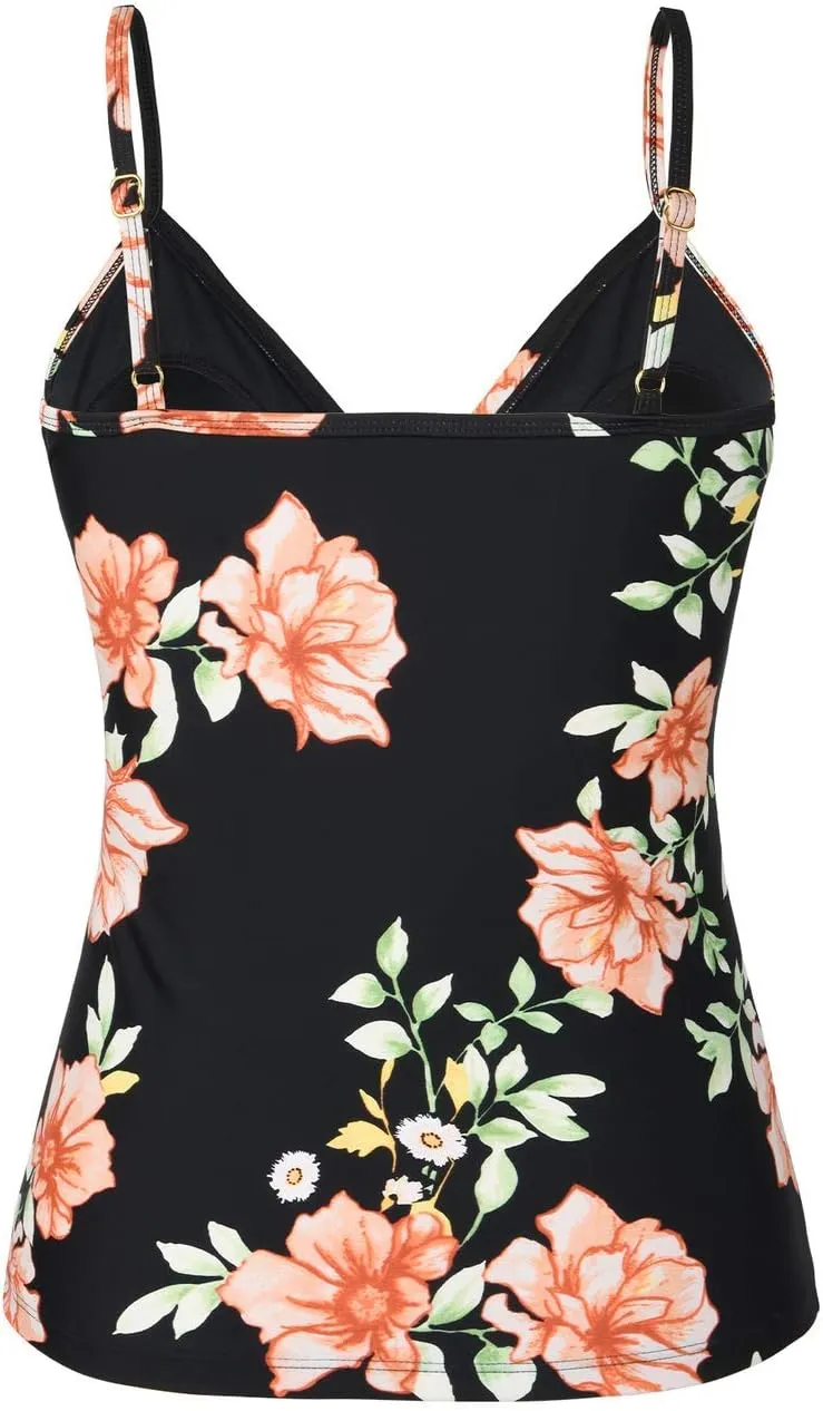 Hilor Women's Tankini Tops Shirred Ruffled Swimsuits V Neck Swimwear Top