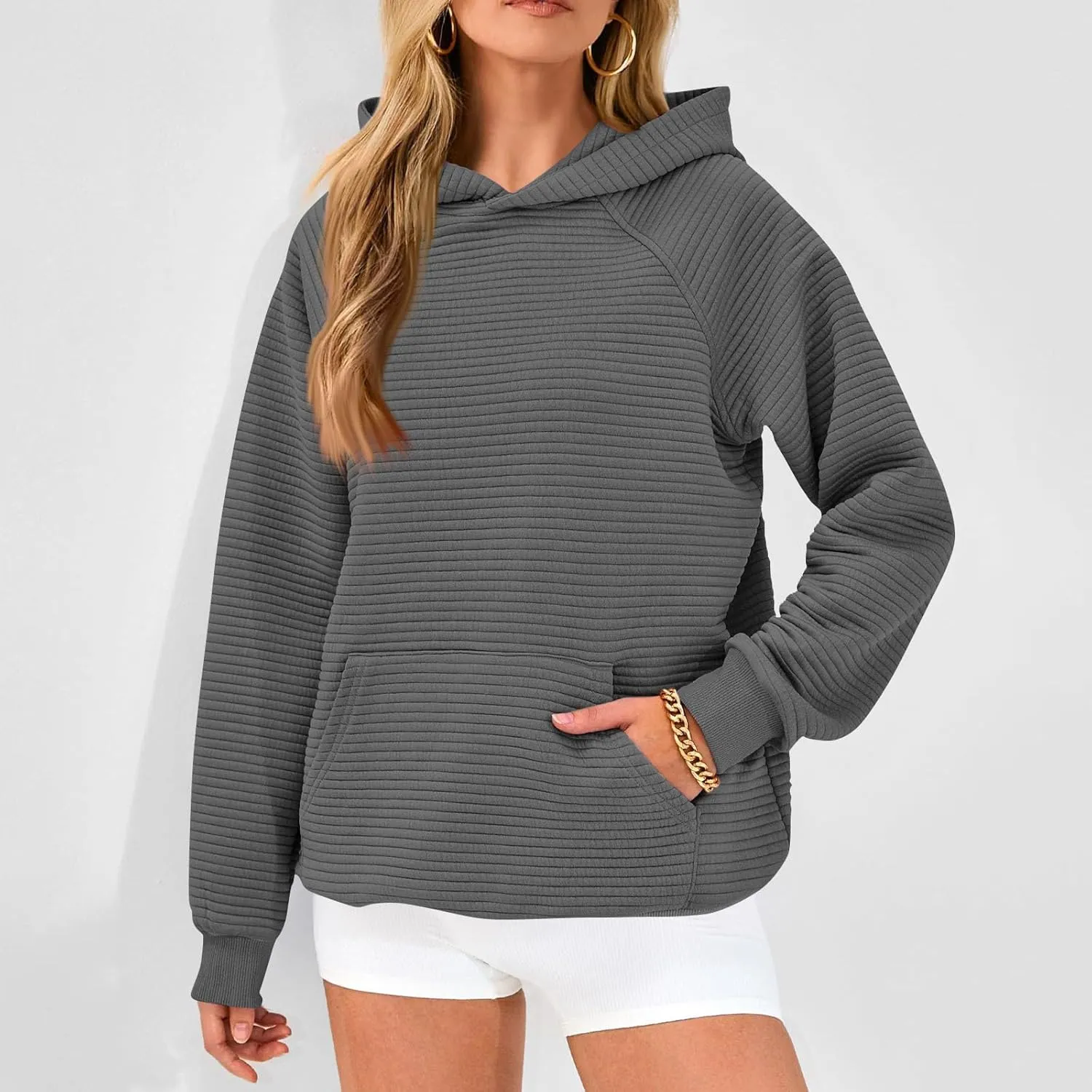 Hoodies for Women Casual Hooded Oversized Sweatshirts with Kangaroo Pocket Raglan Long Sleeve Loose Pullover Tops