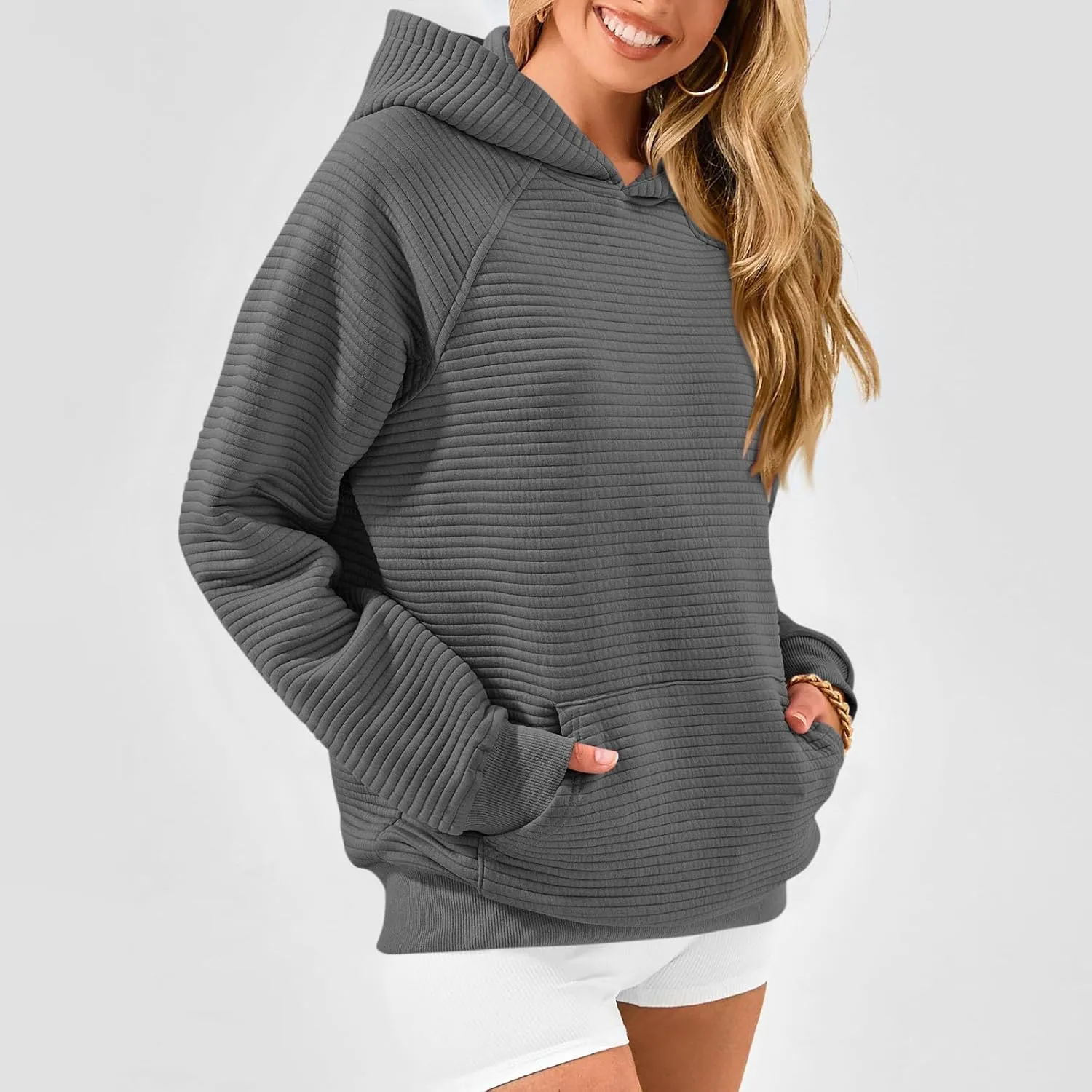 Hoodies for Women Casual Hooded Oversized Sweatshirts with Kangaroo Pocket Raglan Long Sleeve Loose Pullover Tops