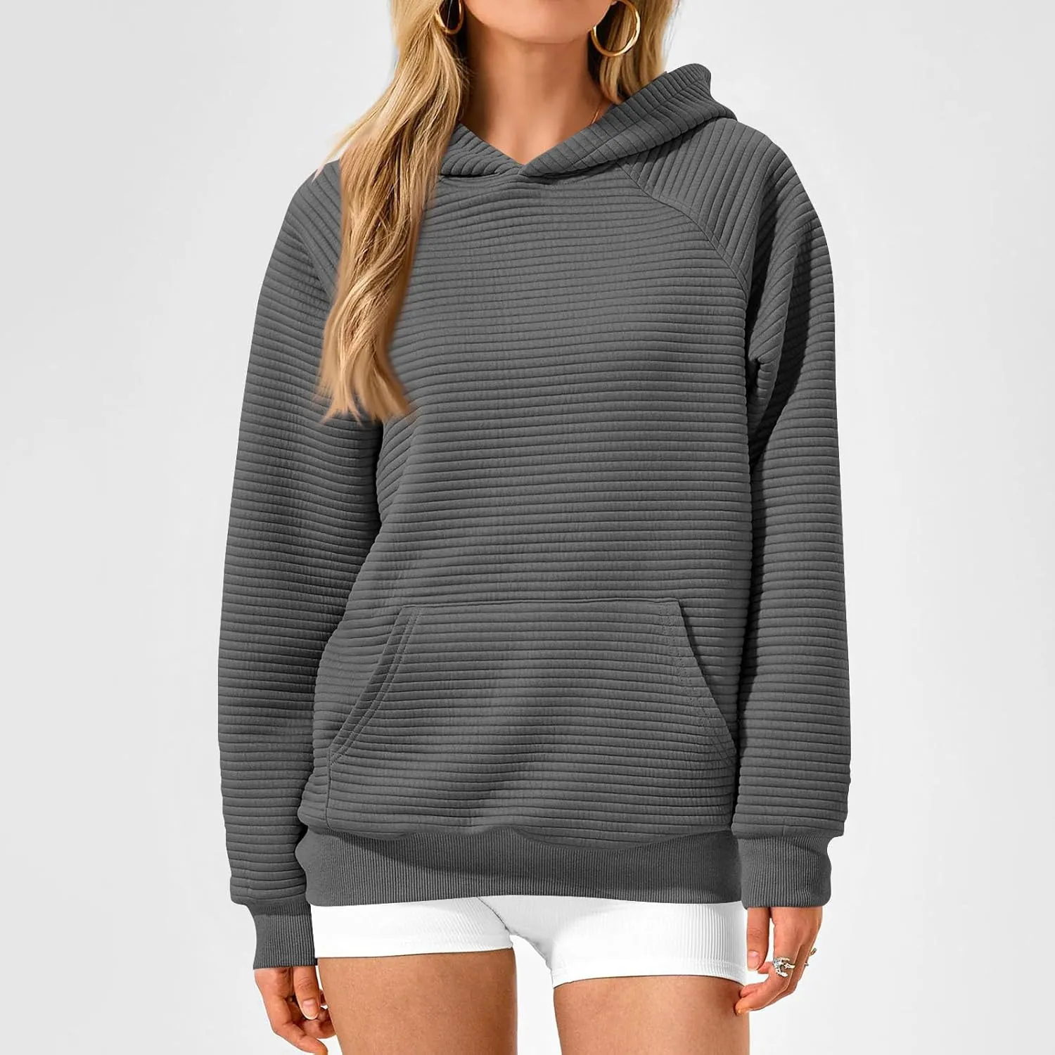 Hoodies for Women Casual Hooded Oversized Sweatshirts with Kangaroo Pocket Raglan Long Sleeve Loose Pullover Tops