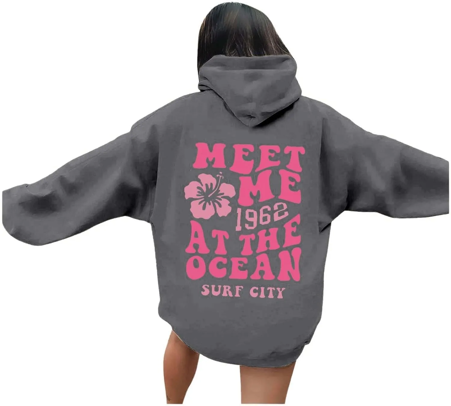 hoodies for women,Preppy Casual Letter Floral Print Sweatshirt Drawstring Oversized Graphic Pullover Cute Hoodies