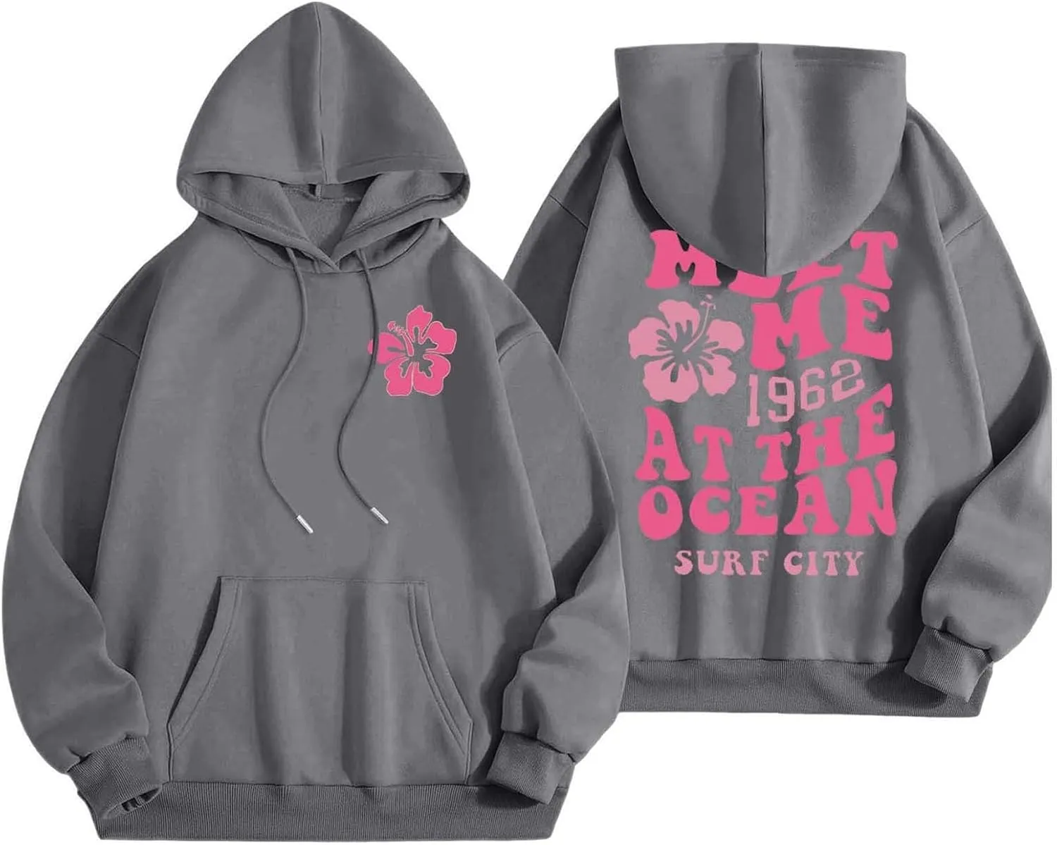 hoodies for women,Preppy Casual Letter Floral Print Sweatshirt Drawstring Oversized Graphic Pullover Cute Hoodies
