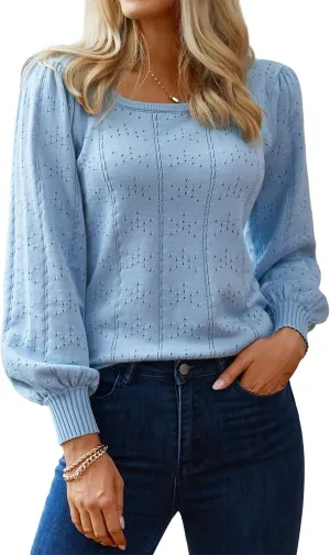 HOTOUCH Womens Puff Sleeve Tops Spring Summer 2025 Trendy Casual Knit Sweaters Square Neck Cute Tunic Pullover Blouses Shirts