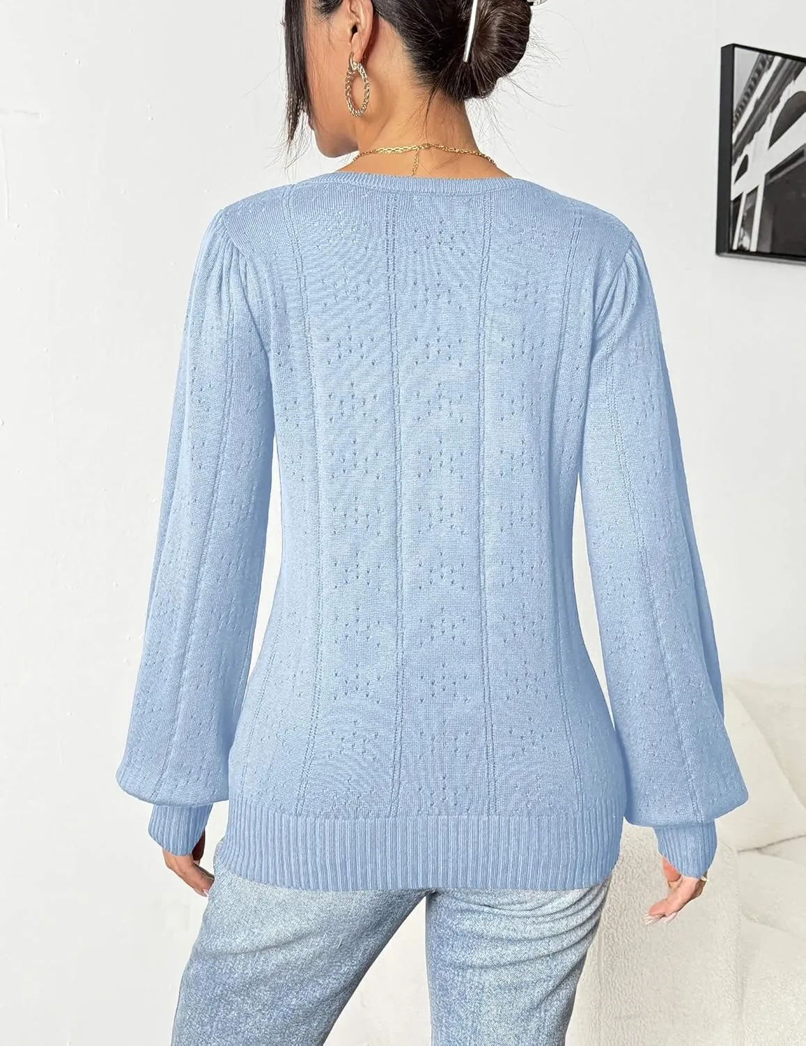 HOTOUCH Womens Puff Sleeve Tops Spring Summer 2025 Trendy Casual Knit Sweaters Square Neck Cute Tunic Pullover Blouses Shirts