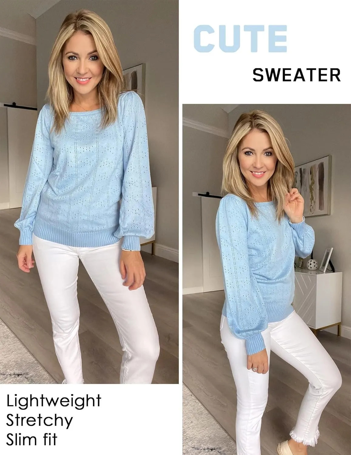 HOTOUCH Womens Puff Sleeve Tops Spring Summer 2025 Trendy Casual Knit Sweaters Square Neck Cute Tunic Pullover Blouses Shirts