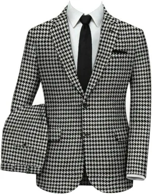 Houndstooth Blazer White Mens Slim Fit Plaid Dogstooth Tuxedo Prom Wedding Party Groom Sports Jacket Coat Suits