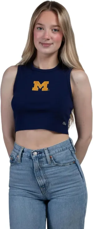 Hype & Vice Cut-Off Tank for Women (X-Small) - University of Michigan Top for Women, Cropped Fit Tank Top, College Shirts for Game Days - Navy