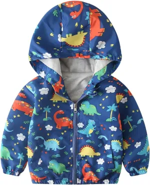 IBTOM CASTLE Baby Unisex Girl Boy Windbreaker Jacket Cartoon Print Hooded Zip Up Lightweight Coat Windproof Outwear