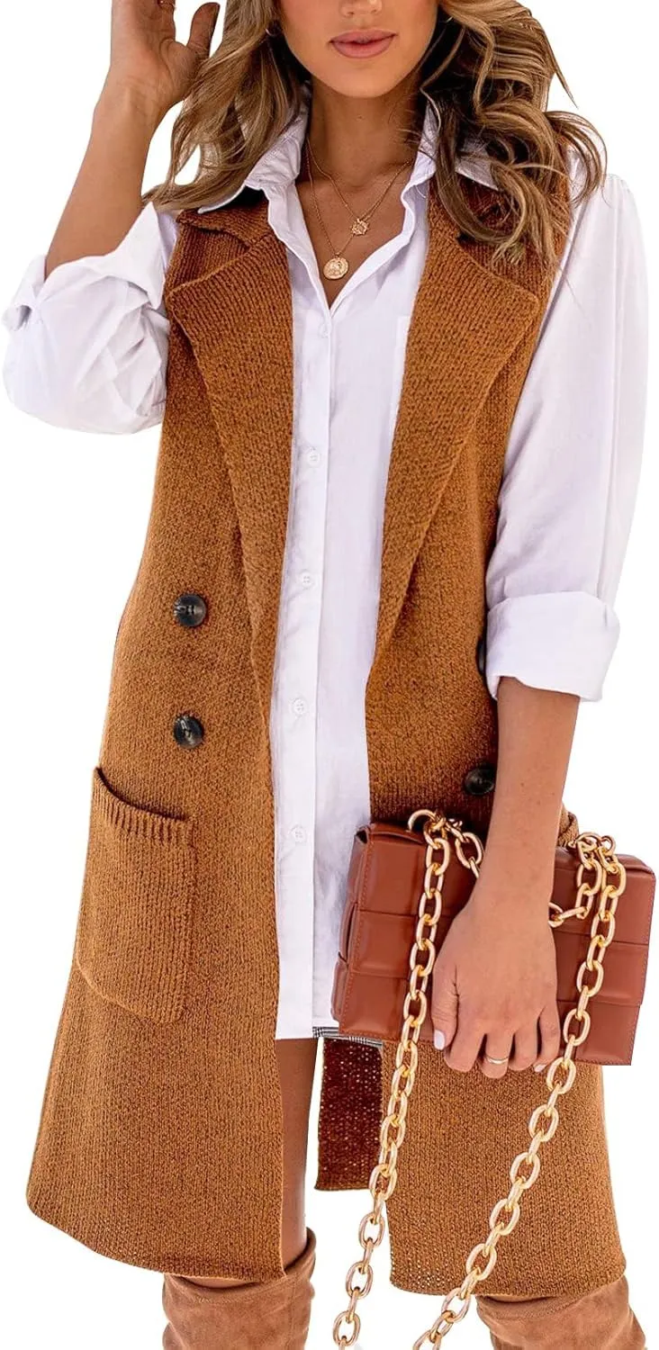 IDEALSANXUN Womens Long Sweater Vest Fall Winter Sleeveless Knit Cardigan Outerwear