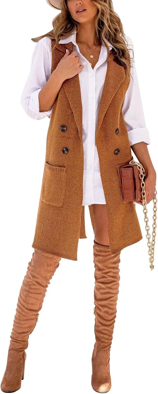 IDEALSANXUN Womens Long Sweater Vest Fall Winter Sleeveless Knit Cardigan Outerwear