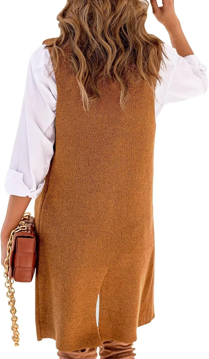 IDEALSANXUN Womens Long Sweater Vest Fall Winter Sleeveless Knit Cardigan Outerwear