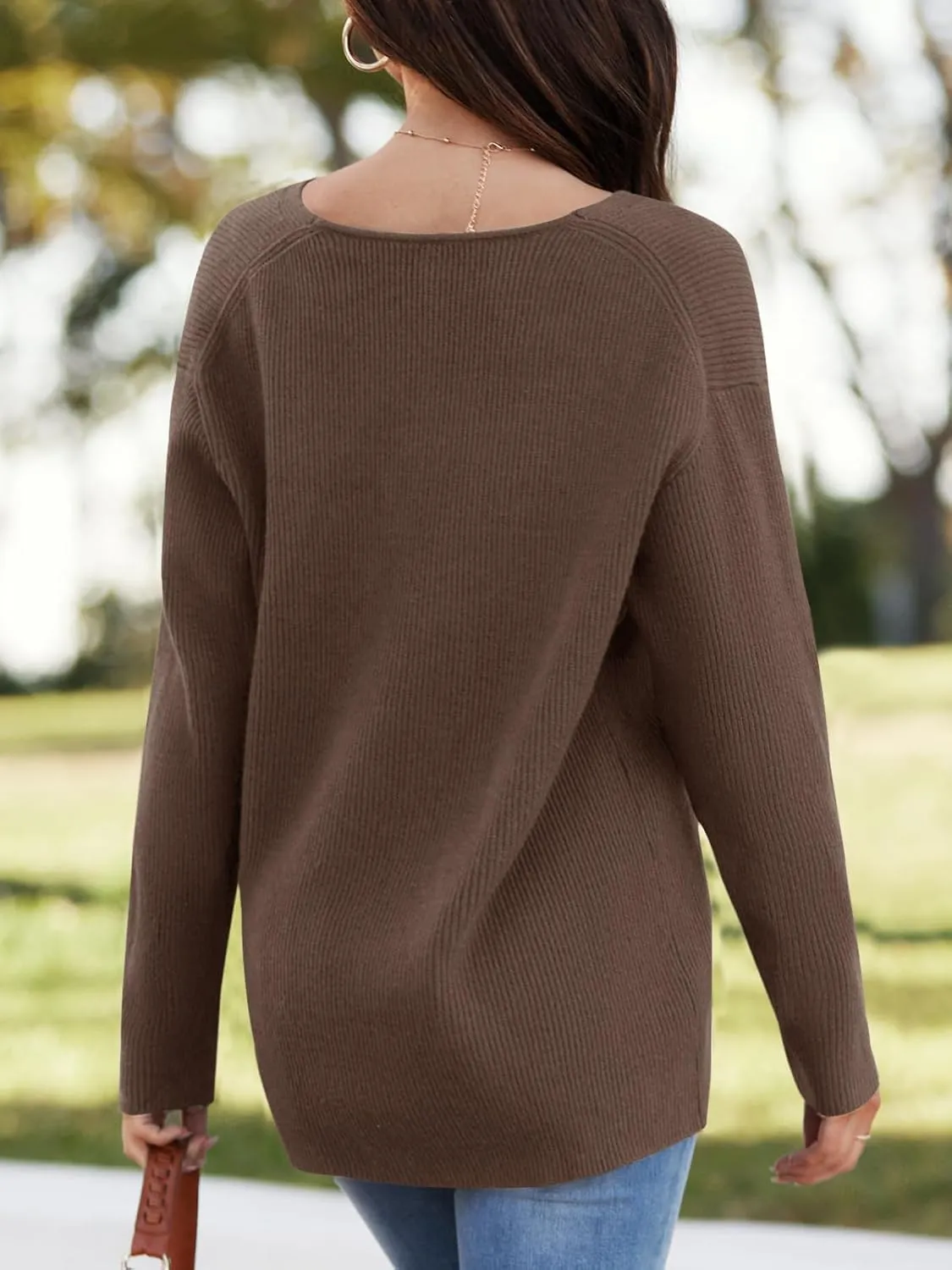 Imily Bela Womens Oversized Deep V Neck Sweaters Sexy Long Sleeve Tunic Sweater Knitted Dressy Pullover Jumper
