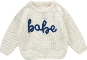 Infant Baby Boy Girl Knit Sweater Rooster Goose Embroidery Crew Neck Long Sleeve Pullover Knit Shirt Winter Clothes