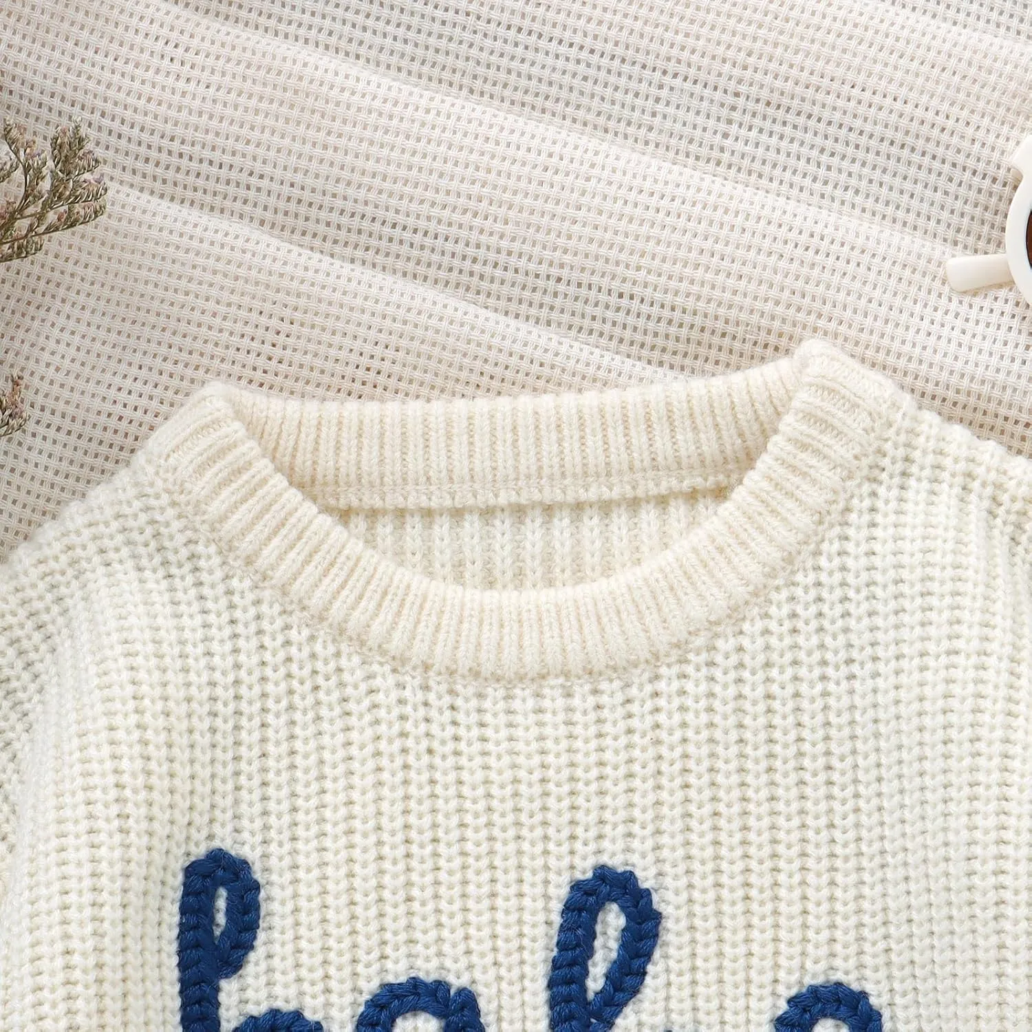 Infant Baby Boy Girl Knit Sweater Rooster Goose Embroidery Crew Neck Long Sleeve Pullover Knit Shirt Winter Clothes