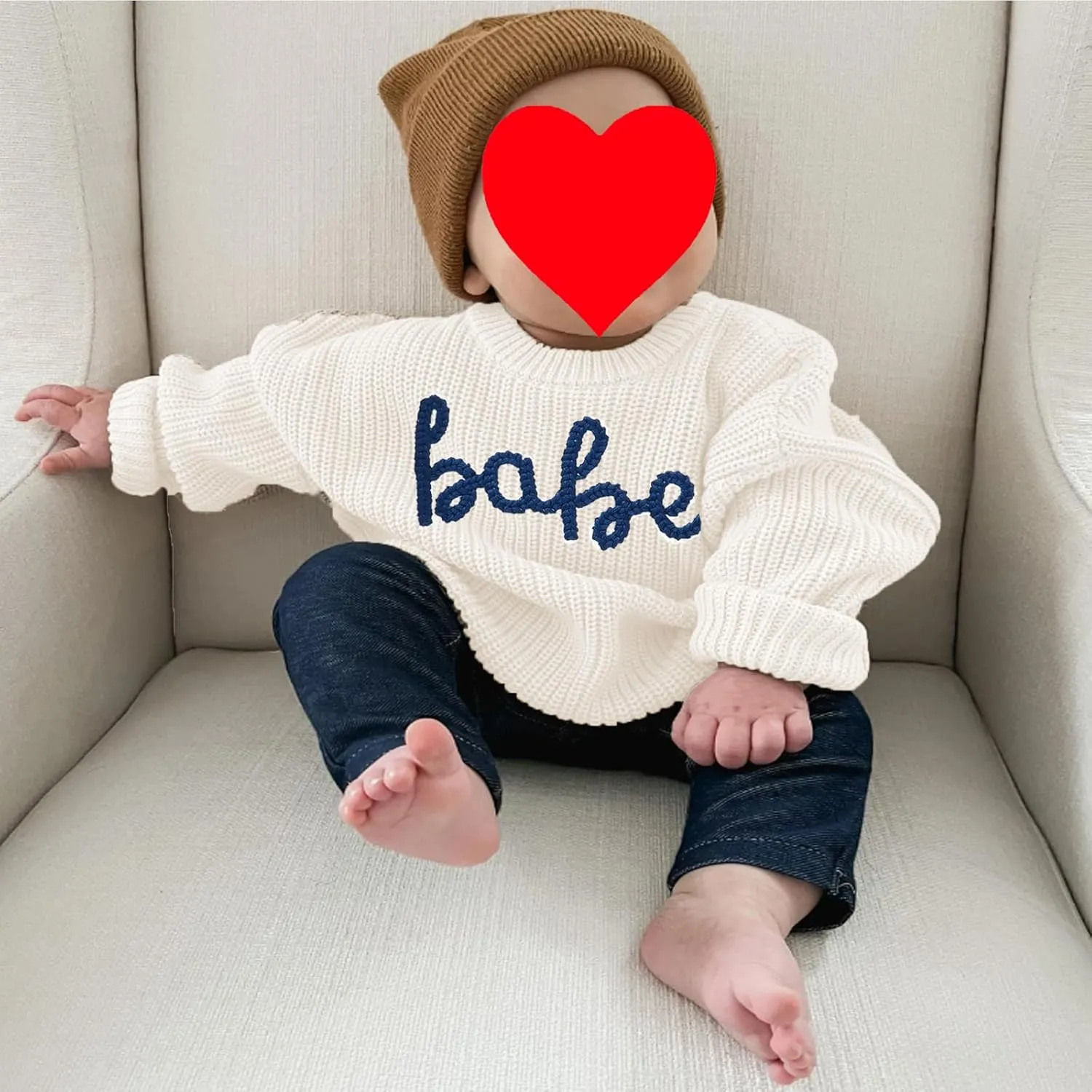 Infant Baby Boy Girl Knit Sweater Rooster Goose Embroidery Crew Neck Long Sleeve Pullover Knit Shirt Winter Clothes