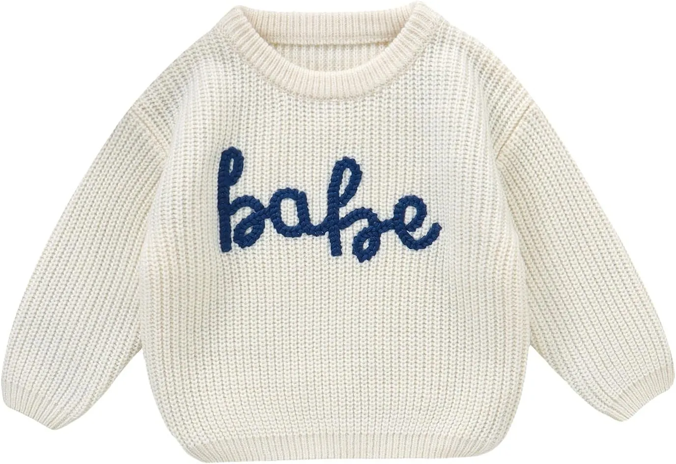 Infant Baby Boy Girl Knit Sweater Rooster Goose Embroidery Crew Neck Long Sleeve Pullover Knit Shirt Winter Clothes