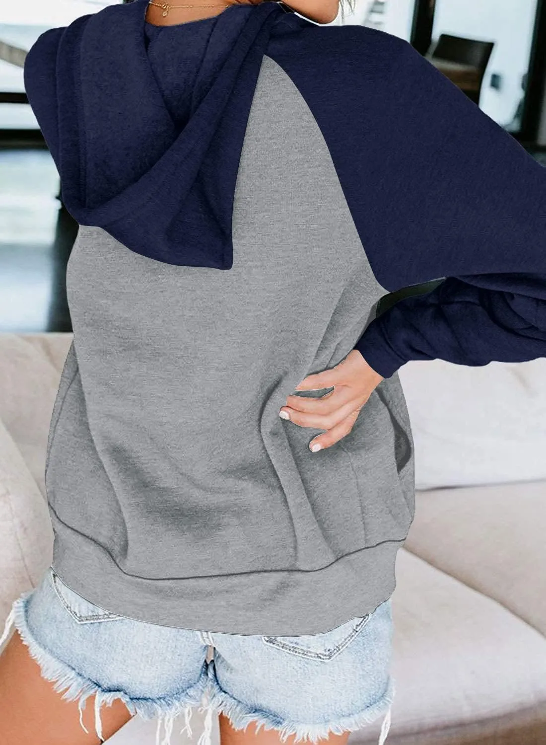 INFITTY Women's Casual Color Block Long Sleeve Zip Up Hooded Sweatshirt Lightweight Hoodies Jacket with Pocket