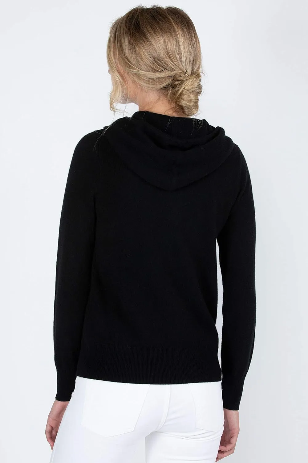 JENNIE LIU Women's 100% Pure Cashmere Long Sleeve Zip Hoodie Cardigan Sweater
