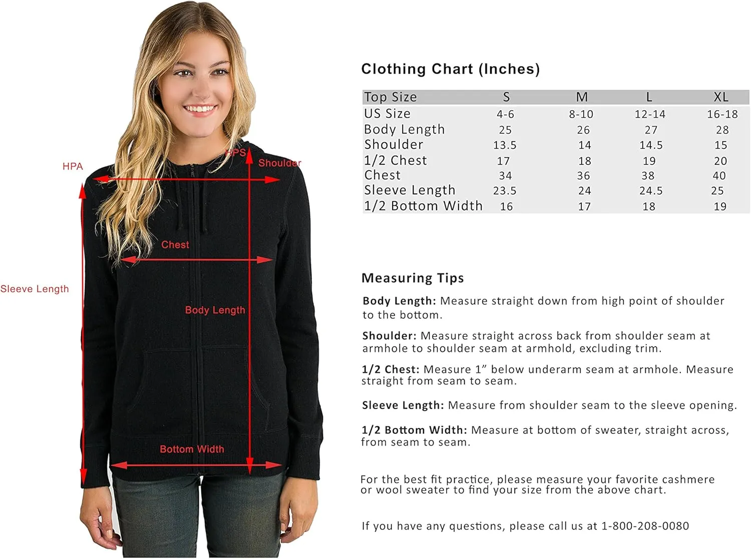 JENNIE LIU Women's 100% Pure Cashmere Long Sleeve Zip Hoodie Cardigan Sweater