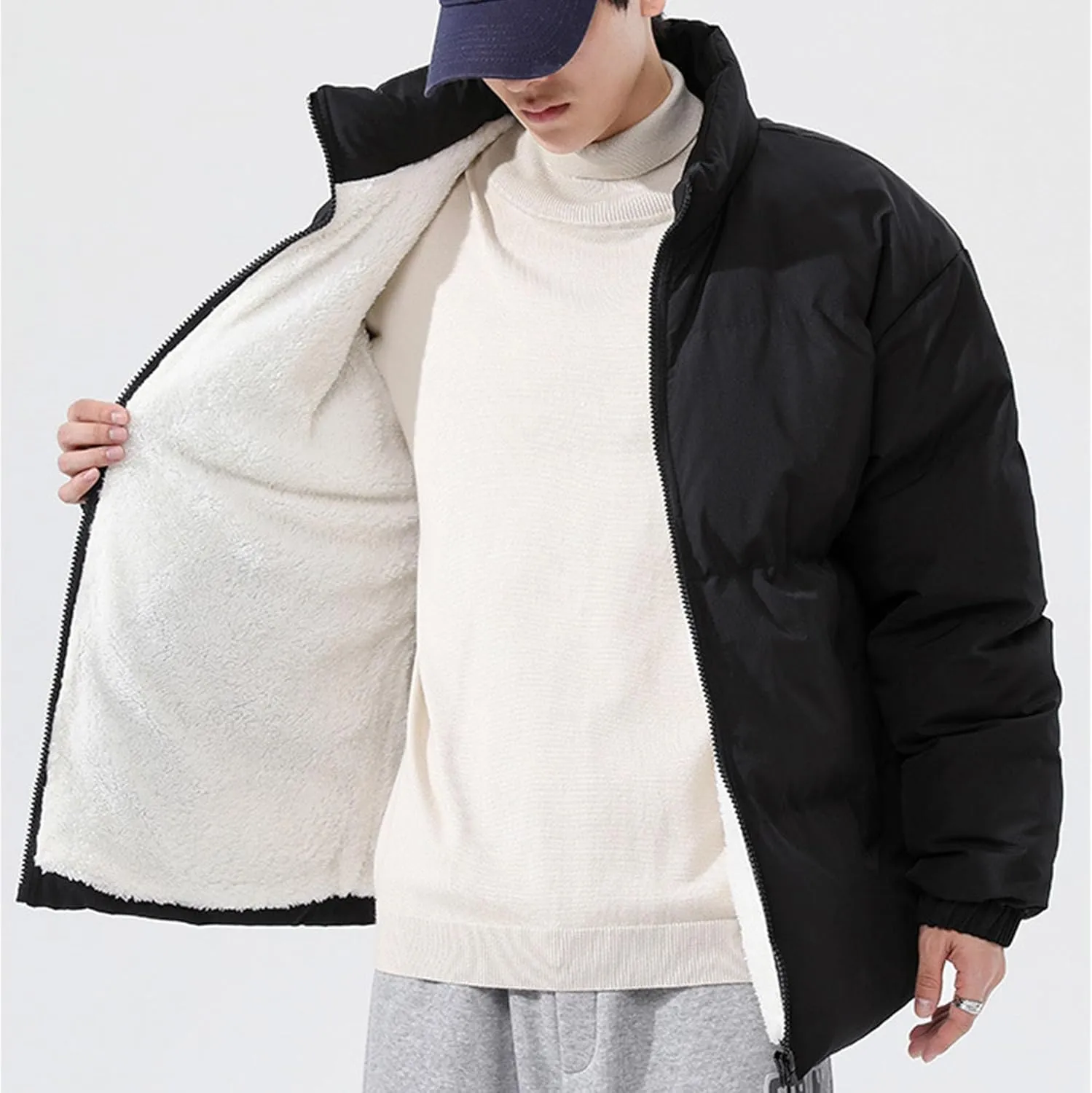 JEShifangjiusu Men'S Thicken Puffer Jacket Lightweight Water-Resistant Warm Winter Coat Full Zip Up Cotton-Padded Jackets