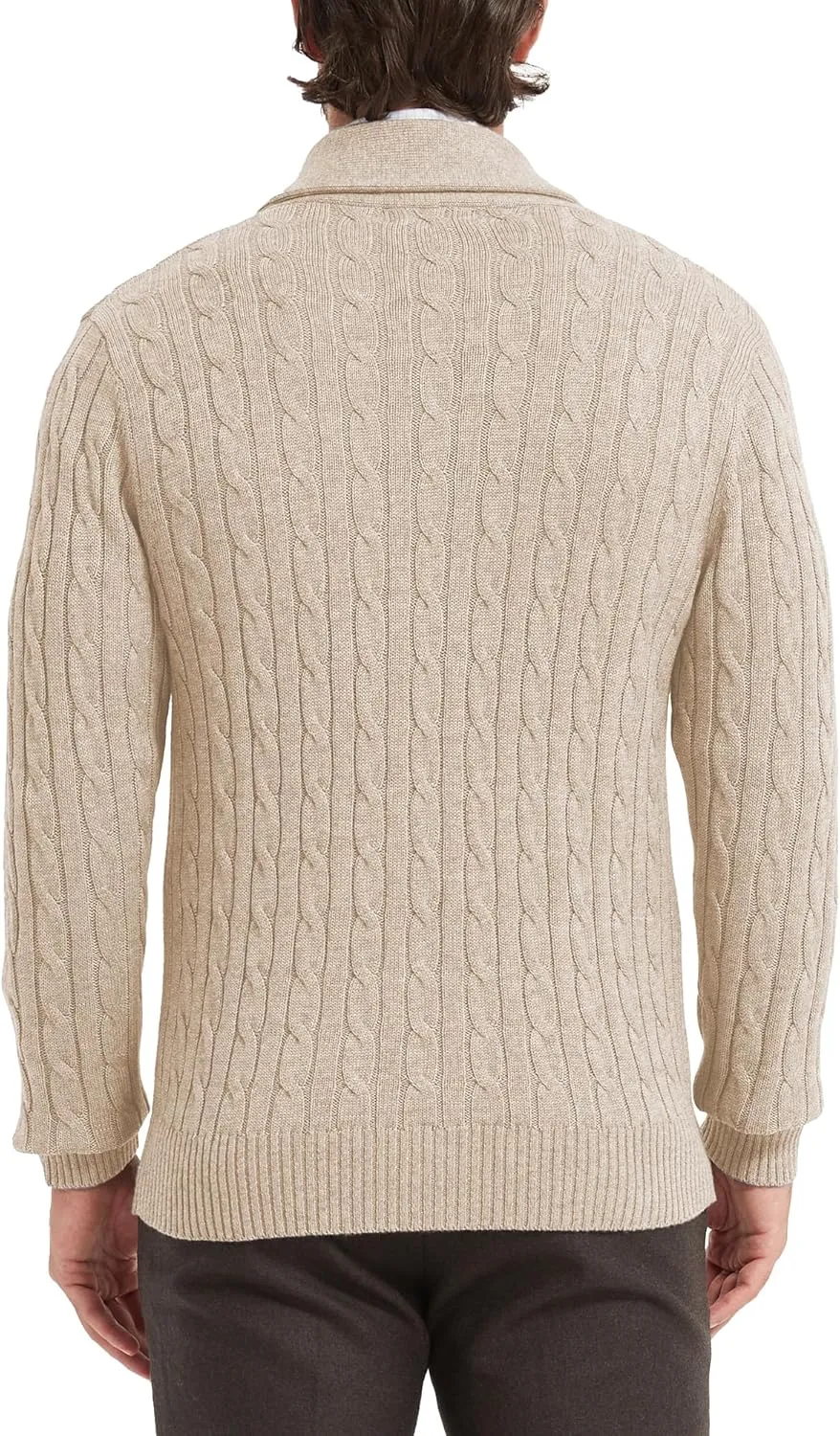 Kallspin Men's Blend Wool Sweater Button Down Long Sleeve Cardigan Cable Knit Shawl Collar Sweater